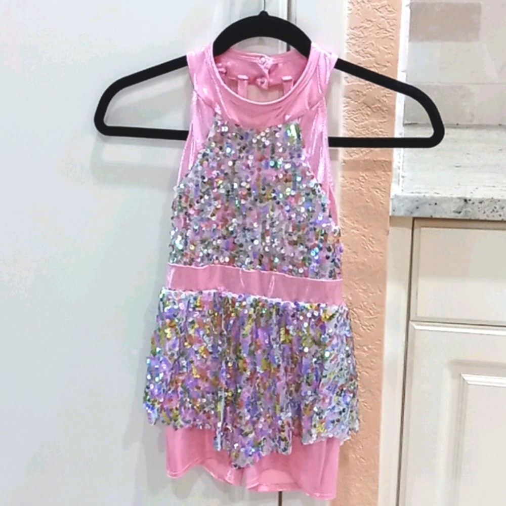 Kids Dancing Handmade Sequins Pink Costume